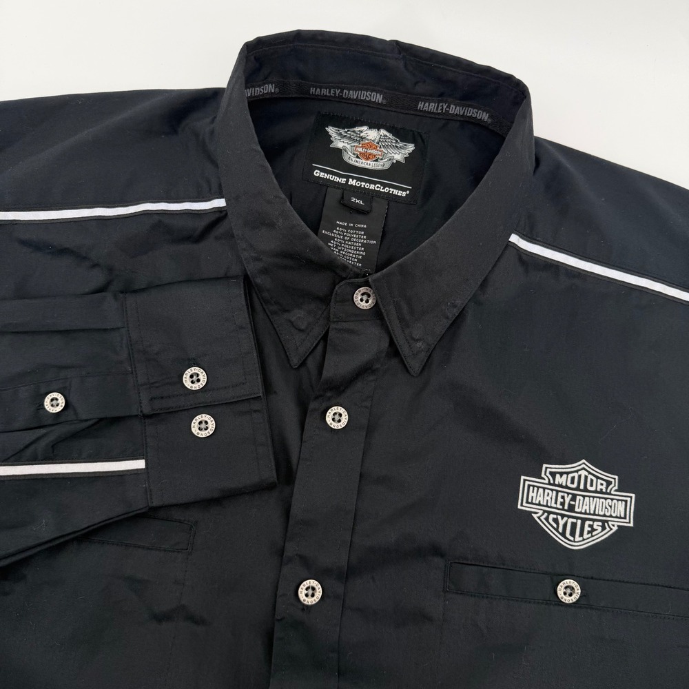 Harley-Davidson Button Up Shirt Mens 2XL Black Long Sleeve Biker 99064-12VM